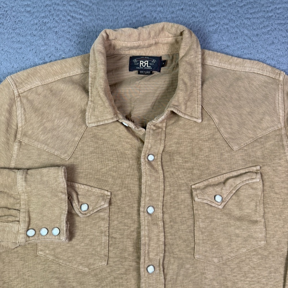 RRL Ralph Lauren Western Shirt Mens XL Beige Pearl Snap Long Sleeve Work